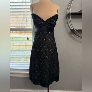 Y2K Silk Lace Overlay Dress Satin Banded Waistline Size 2